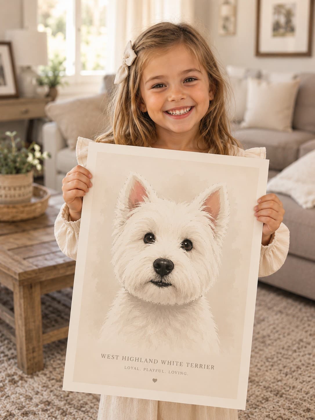 Smiling girl with dog poster